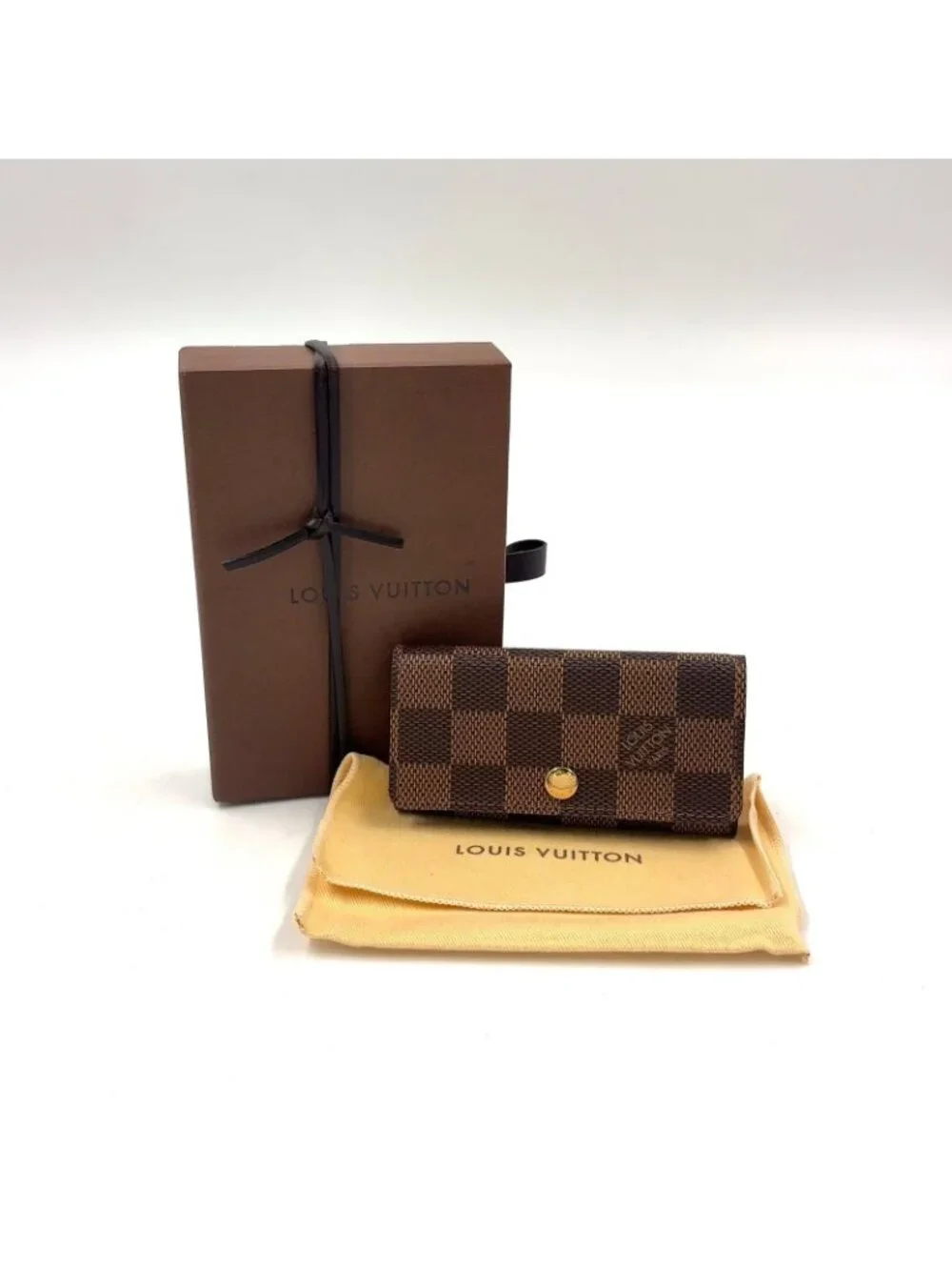 Louis Vuitton Multicles 4 Damier Ebene Leather Brown Key Case Gold Key Holder